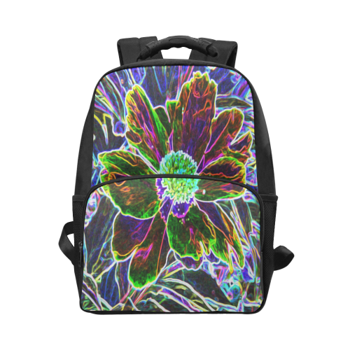 Abstract Garden Peony in Black and Blue Unisex Laptop Backpack (Model 1663)