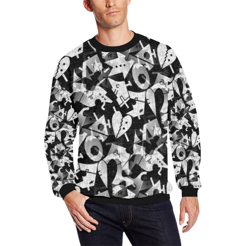Black and White Pop Art by Nico Bielow All Over Print Crewneck Sweatshirt for Men (Model H18)