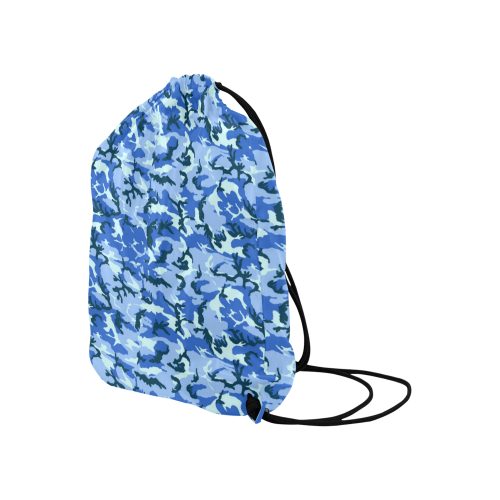 Woodland Blue Camouflage Large Drawstring Bag Model 1604 (Twin Sides)  16.5"(W) * 19.3"(H)