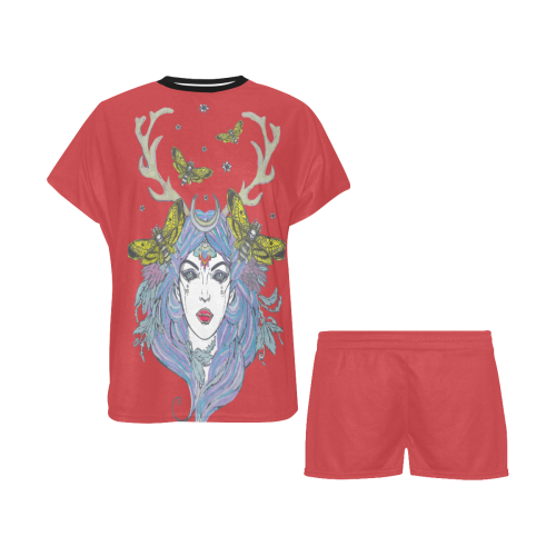 Goddess Sun Moon Earth Flame Scarlet Women's Short Pajama Set