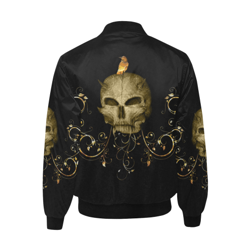 The golden skull All Over Print Quilted Bomber Jacket for Men (Model H33)