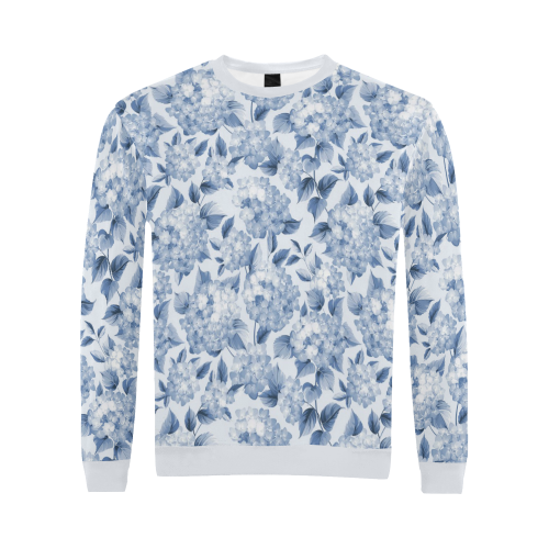 Blue and White Floral Pattern All Over Print Crewneck Sweatshirt for Men (Model H18)