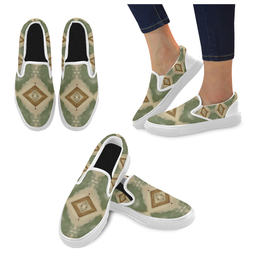 Geometric Camo white trim Slip-on Canvas Shoes for Men/Large Size (Model 019)