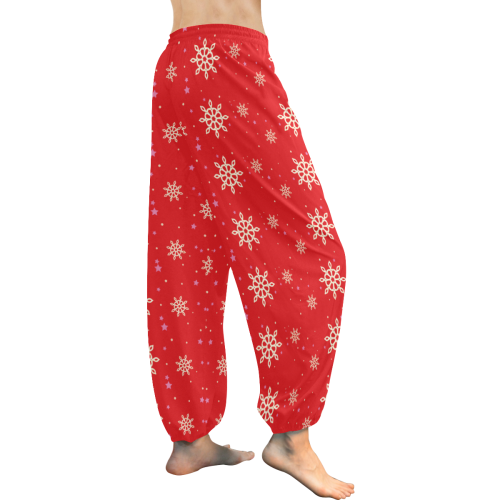 xmas snow on red background pattern Women's All Over Print Harem Pants (Model L18)
