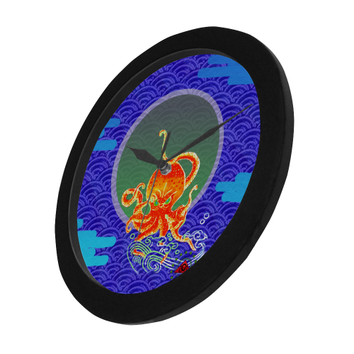 The Lowest of Low Japanese Angry Octopus Blue waves Circular Plastic Wall clock