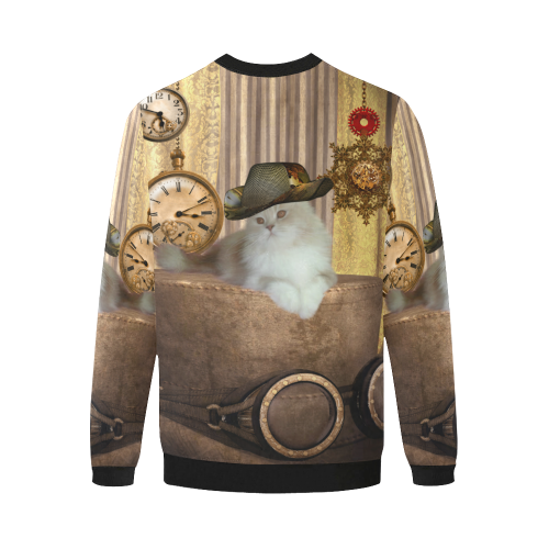 Funny steampunk cat Men's Oversized Fleece Crew Sweatshirt (Model H18)