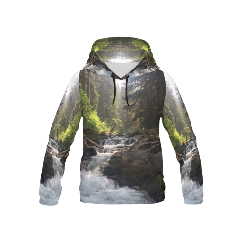 Forest Waterfall All Over Print Hoodie for Kid (USA Size) (Model H13)
