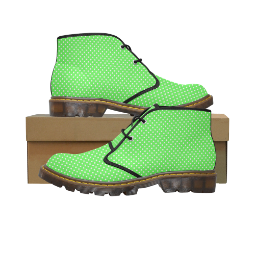 Eucalyptus green polka dots Women's Canvas Chukka Boots/Large Size (Model 2402-1)