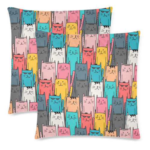 Cartoon Cat Pattern Custom Zippered Pillow Cases 18"x 18" (Twin Sides) (Set of 2)
