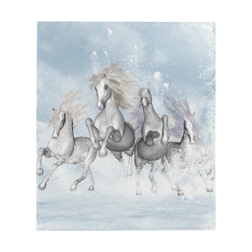 Awesome white wild horses Quilt 60"x70"