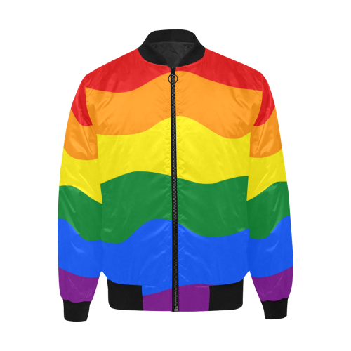 Gay Pride - Rainbow Flag Waves Stripes 2 All Over Print Quilted Bomber Jacket for Men (Model H33)