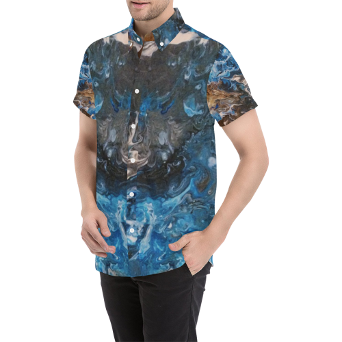 Blue and brown Men's All Over Print Short Sleeve Shirt/Large Size (Model T53)
