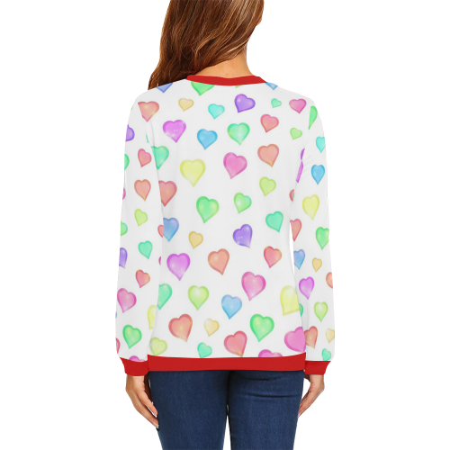 Pastel Hearts Teddy Red All Over Print Crewneck Sweatshirt for Women (Model H18)