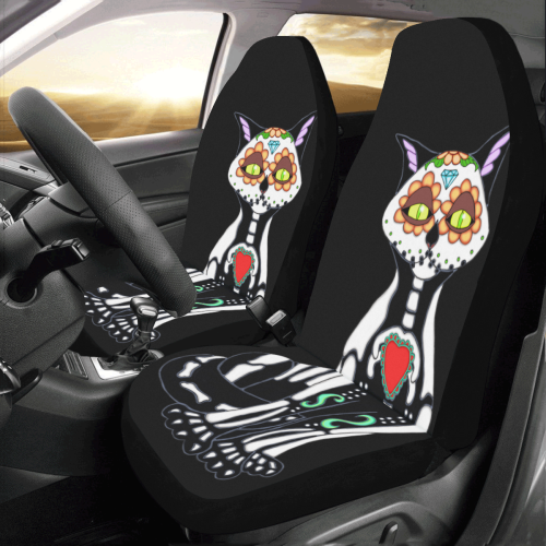 Sugar Skull Cat Black Car Seat Covers (Set of 2)