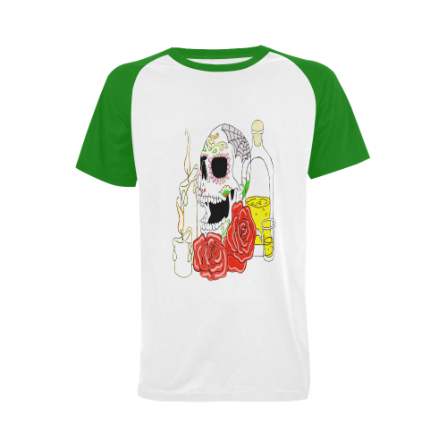 Day Of The Dead Sugar Skull Green Men's Raglan T-shirt (USA Size) (Model T11)