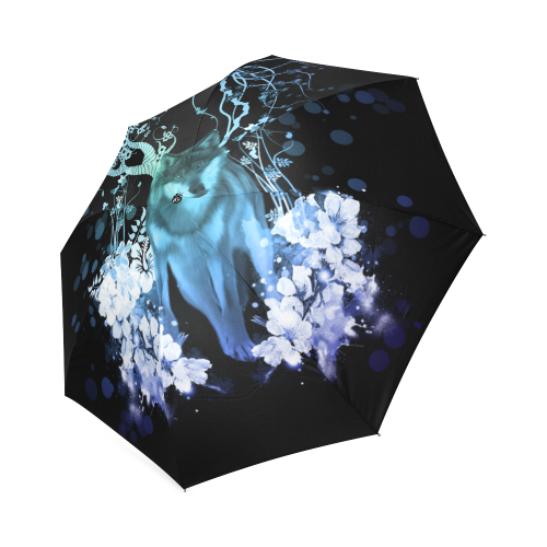 Awesome wolf with flowers Foldable Umbrella (Model U01)