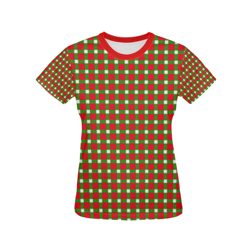 Christmas Plaid 2 Red All Over Print T-shirt for Women/Large Size (USA Size) (Model T40)