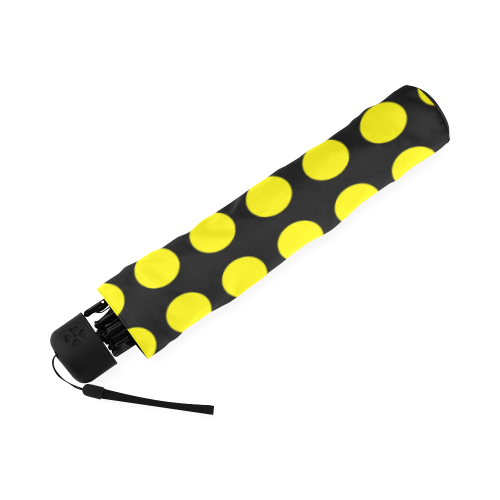 Yellow Polka Dots on Black Foldable Umbrella (Model U01)