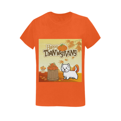 Happy Thanksgiving West Highland Terrier Women's T-Shirt in USA Size (Two Sides Printing)