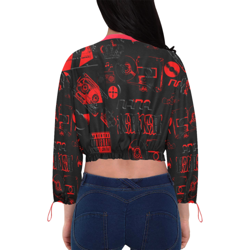 Ill Nana™ Red/Black Cropped Chiffon Jacket for Women (Model H30)