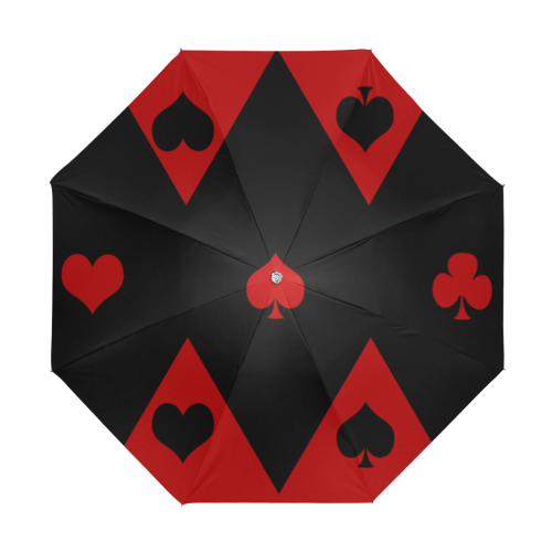 Las Vegas Black Red Play Card Shapes Anti-UV Foldable Umbrella (U08)