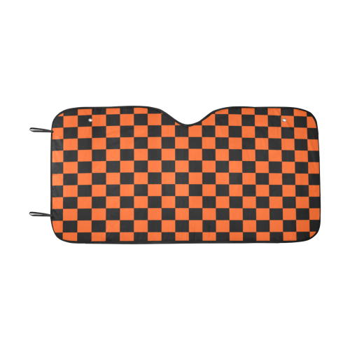 Checkerboard Black and Orange Car Sun Shade 55"x30"