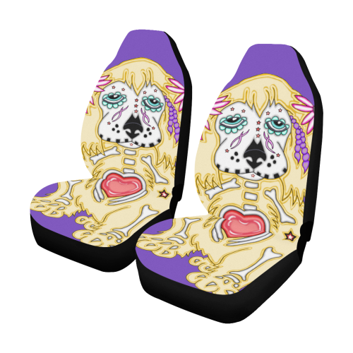 Cocker Spaniel Sugar Skull Purple Car Seat Covers (Set of 2)