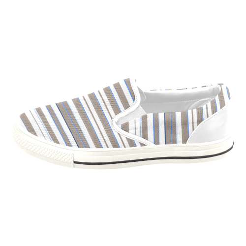 Grey Beige Stripe Women's Slip-on Canvas Shoes/Large Size (Model 019)