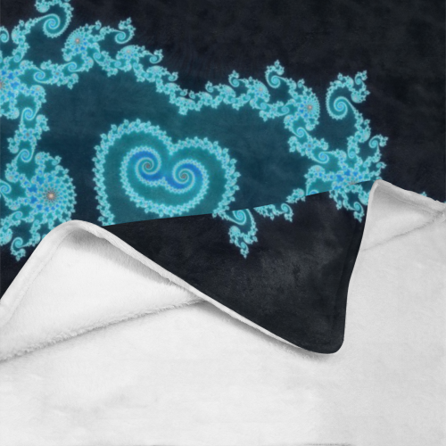 Sky Blue and Black Hearts Lace Fractal Abstract Ultra-Soft Micro Fleece Blanket 54''x70''
