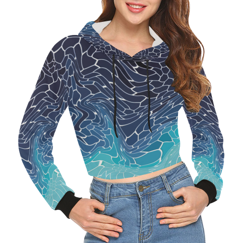 blue wave mosaic All Over Print Crop Hoodie for Women (Model H22)