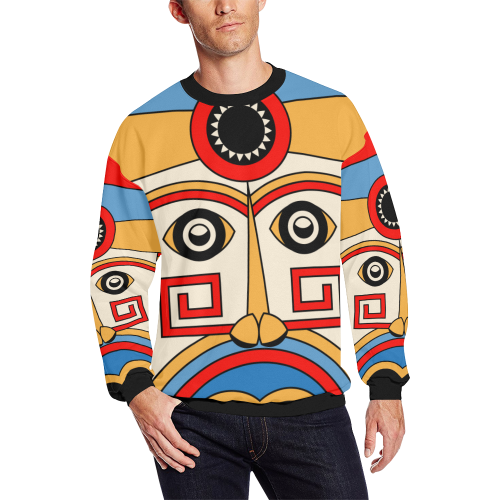 Aztec Religion Tribal Men's Oversized Fleece Crew Sweatshirt/Large Size(Model H18)