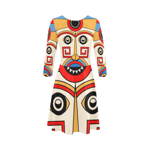 Aztec Religion Tribal 3/4 Sleeve Sundress (D23)