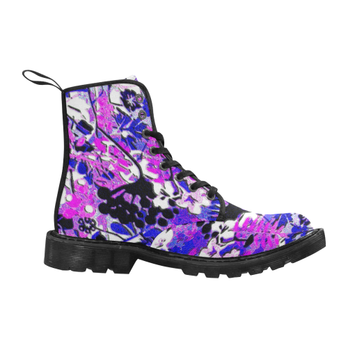 floral abstract in shades of purple Martin Boots for Men (Black) (Model 1203H)