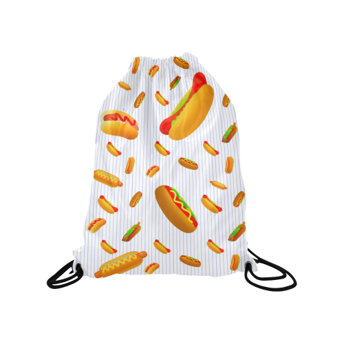 Hot Dogs on Pinstripes Medium Drawstring Bag Model 1604 (Twin Sides) 13.8"(W) * 18.1"(H)