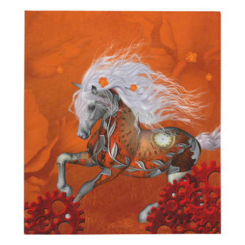 Wonderful steampunk horse, red white Quilt 70"x80"