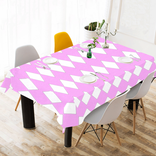 Pink White Harlequin Diamond Cotton Linen Tablecloth 60"x 104"