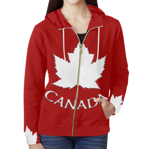 Canada Souvenir Hoodies All Over Print Full Zip Hoodie for Women (Model H14)