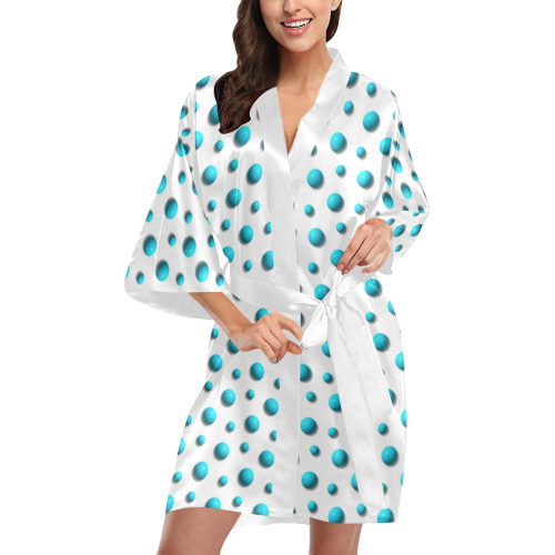 Terrific Turquoise Polka Dots on White Kimono Robe