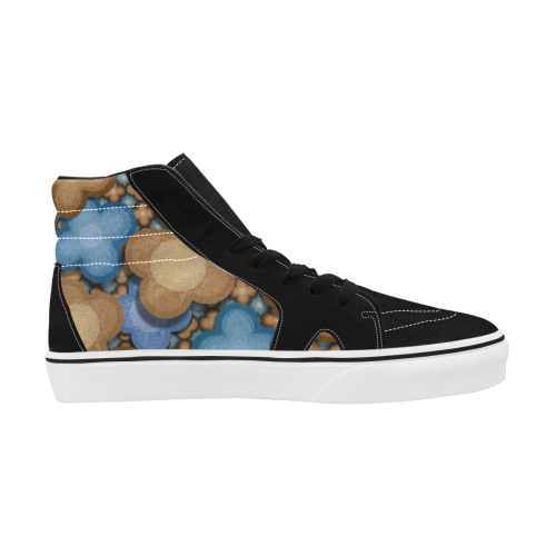 Brown and Blue Floral Women's High Top Skateboarding Shoes (Model E001-1)
