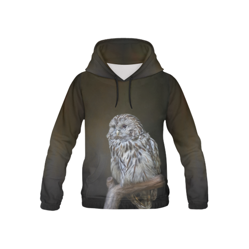 A lovely cute painted owl with a brown background All Over Print Hoodie for Kid (USA Size) (Model H13)