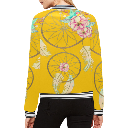 Dreamcatcher canary yellow All Over Print Bomber Jacket for Women (Model H21)