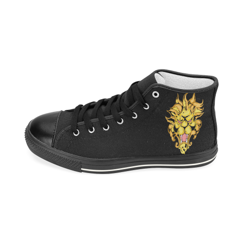 Gold Metallic Lion Black Men’s Classic High Top Canvas Shoes (Model 017)