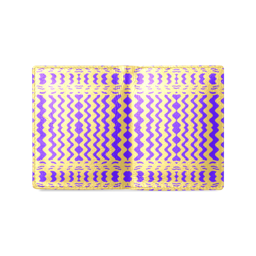 Purple Yellow Modern  Waves Lines Men's Leather Wallet (Model 1612)