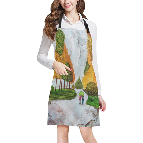 A Rainy Walk to the Bus All Over Print Apron