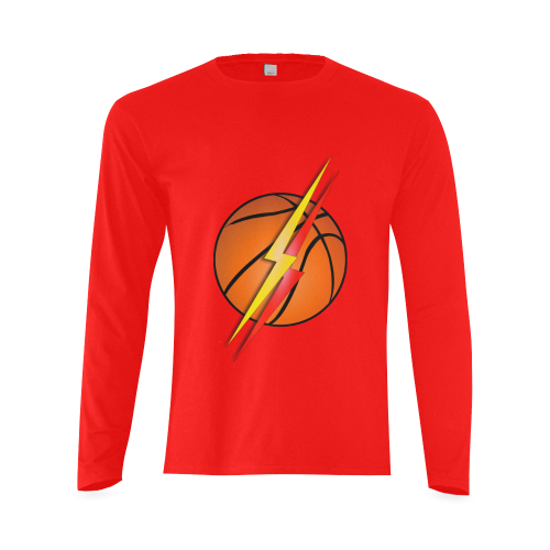 Basketball Lightning Bolt Red and Gold on  Red Sunny Men's T-shirt (long-sleeve) (Model T08)
