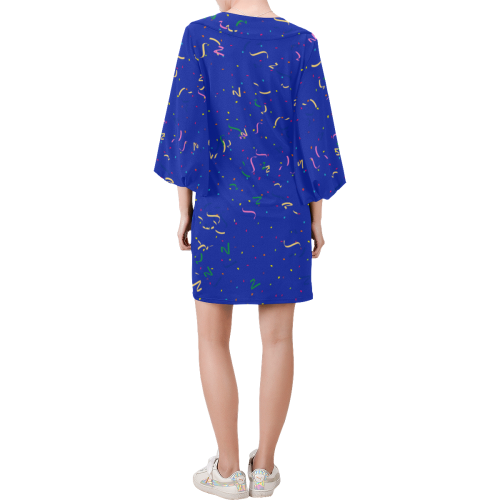 Confetti and  Party Streamers Blue Bell Sleeve Dress (Model D52)