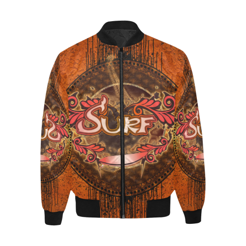 Surfing, surf design with surfboard All Over Print Quilted Bomber Jacket for Men (Model H33)