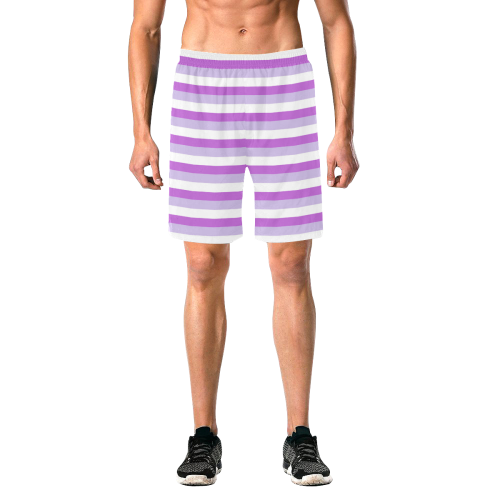 Purple Stripes Men's All Over Print Elastic Beach Shorts (Model L20)