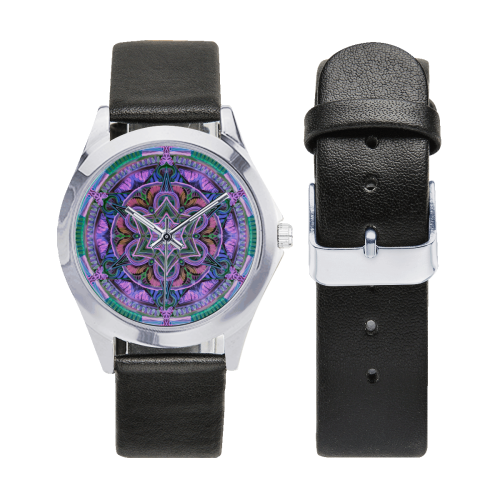 maguen mandala 5 Unisex Silver-Tone Round Leather Watch (Model 216)