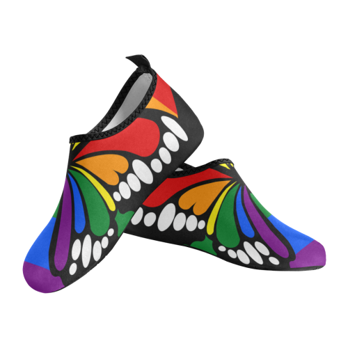 Dot Rainbow Flag Stripes Butterfly Silhouette Men's Slip-On Water Shoes (Model 056)